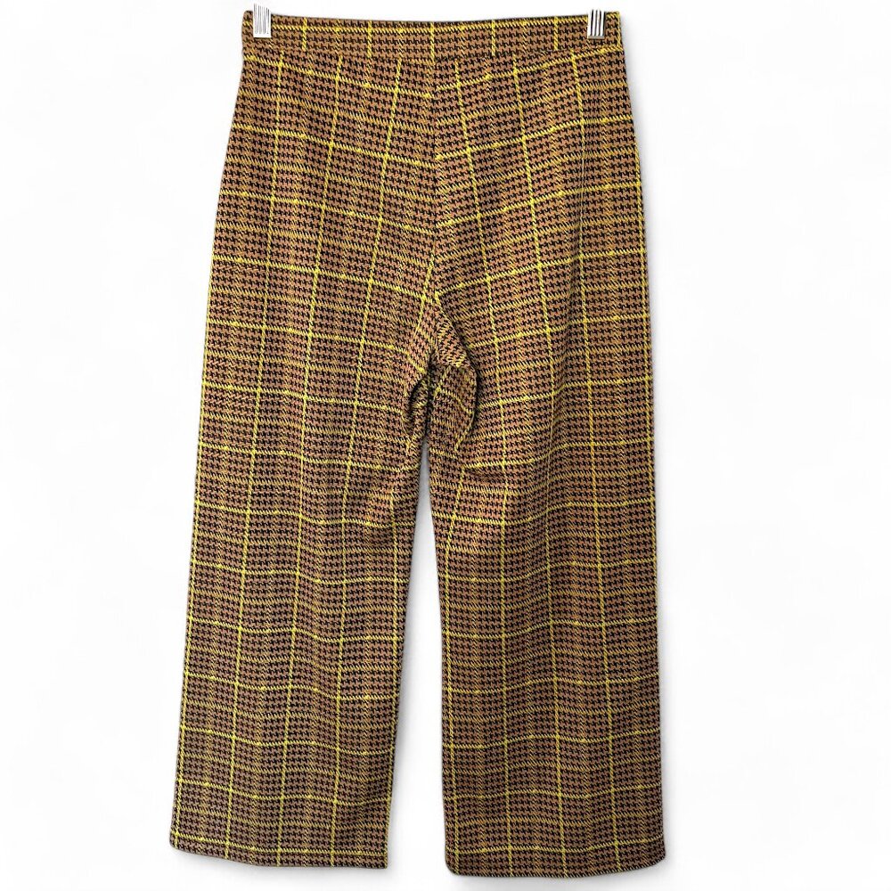 Zara Tan & Mustard Houndstooth Stretchy Crop Pants - Picture 3 of 5